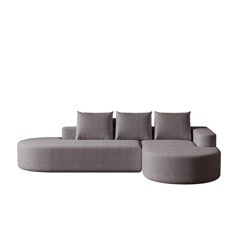 L Shaped Modular Curved Sectional Sofa, Chenille Upholstered 3 Seat Sofa, Corner Sofa with 3 Pillows for Living Room, Bedroom