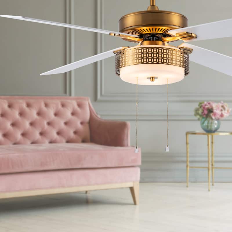 Dinah River of Goods Brass and Glass 52-Inch Ceiling Fan with Light - 52" x 52" x 12.5"/17.5"