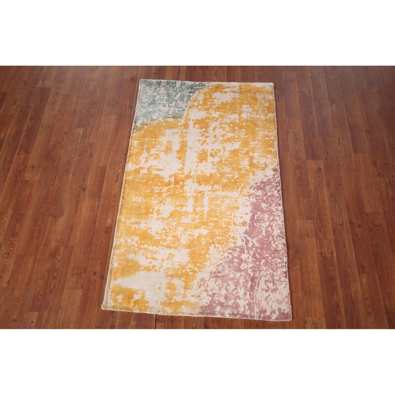 Colorful Abstract Indian Foyer Rug Handmade Wool Carpet - 2'7"x 4'5"