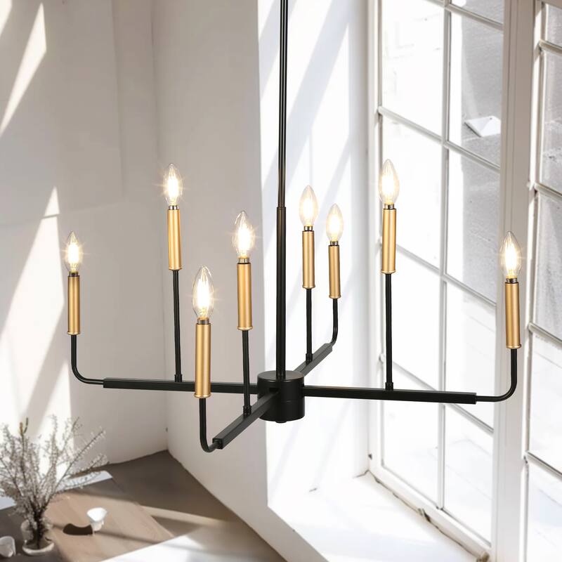 Modern 8-Light Black Gold Chandelier Classic Candle Light for Dining Room - D 30.7" x H 90" Max