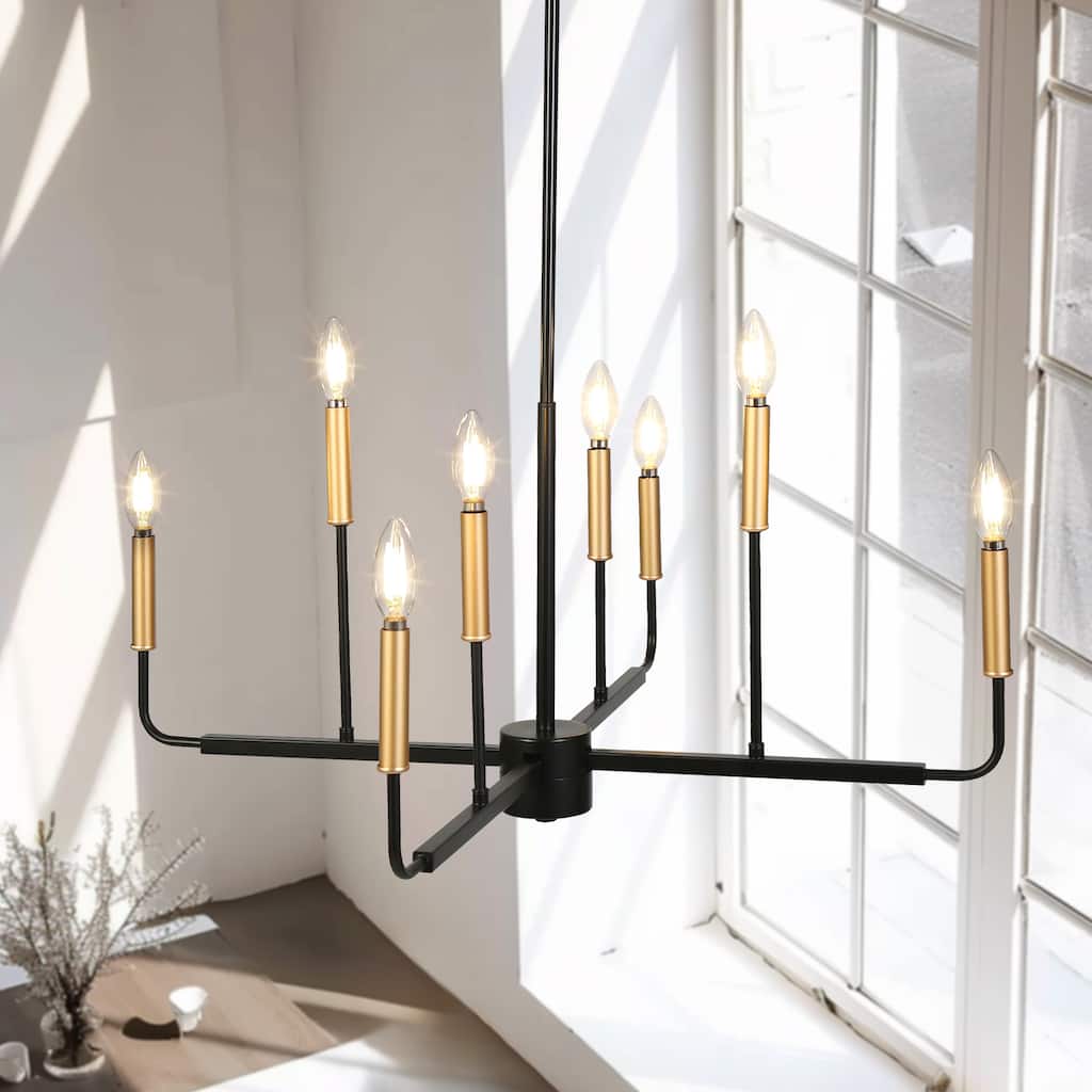 Modern 8-Light Black Gold Chandelier Classic Candle Light for Dining Room - D 30.7" x H 90" Max