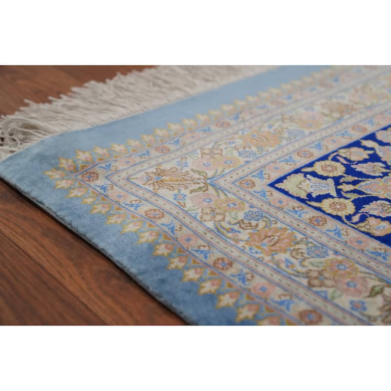 Hand Knotted Oriental 100% Silk Carpet Traditional Floral Red Qum Area Rug - 13' 2'' X 9' 7''