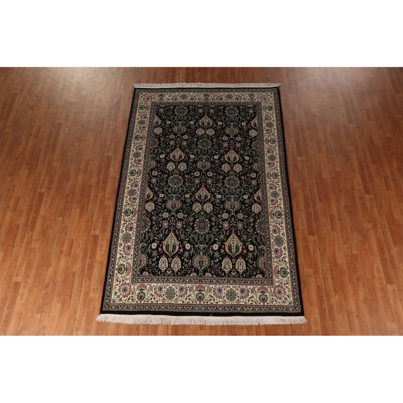 Black Vegetable Dye Aubusson Chinese Area Rug Hand-Knotted Wool Carpet - 6'2"x 9'7"