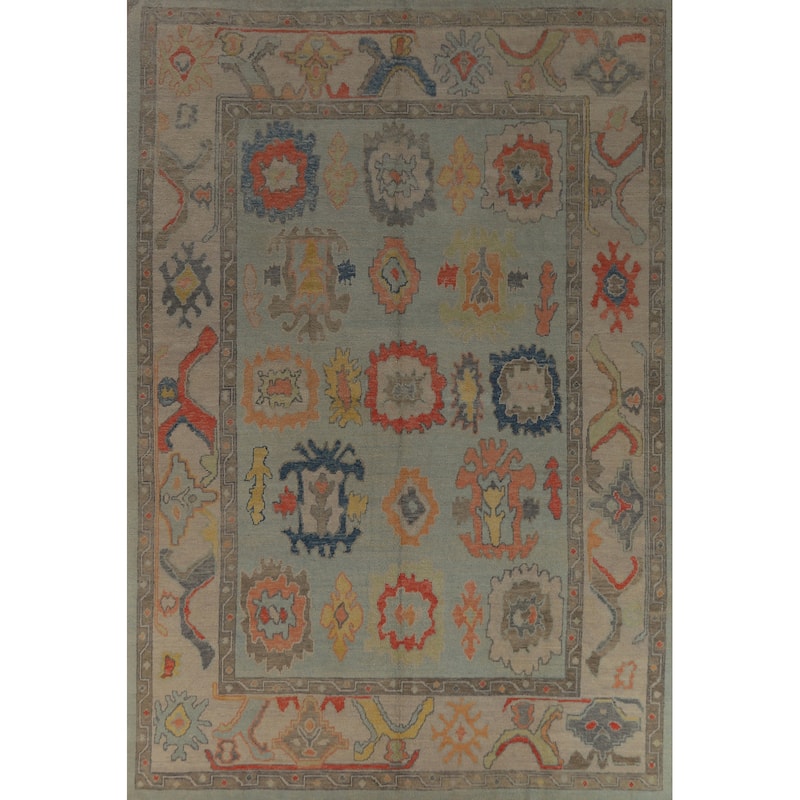 Hand Knotted Oriental 100% Wool Carpet Transitional All-Over Navy Blue & Blues Oushak Area Rug - 12' 5'' X 9' 0''