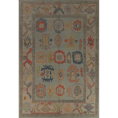 Hand Knotted Oriental 100% Wool Carpet Transitional All-Over Navy Blue & Blues Oushak Area Rug - 12' 5'' X 9' 0''