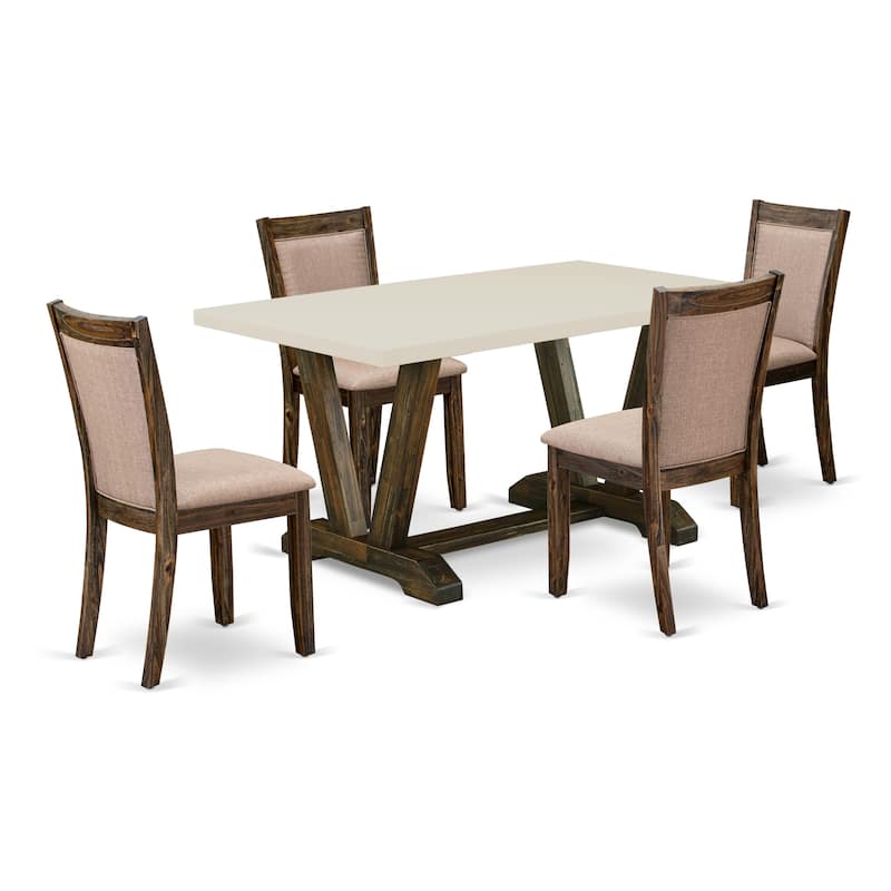 East West Furniture Dinette Set- a Dining Table and Dark Khaki Linen Fabric Parson Chairs, Distressed Jacobean(Pieces Options)