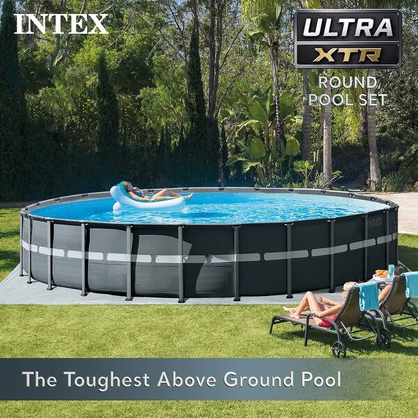 Intex Ultra Frame 26 Foot x 52 Inch Round Above Ground Outdoor Swimming Pool Set - 26 x 26 x 52 inches