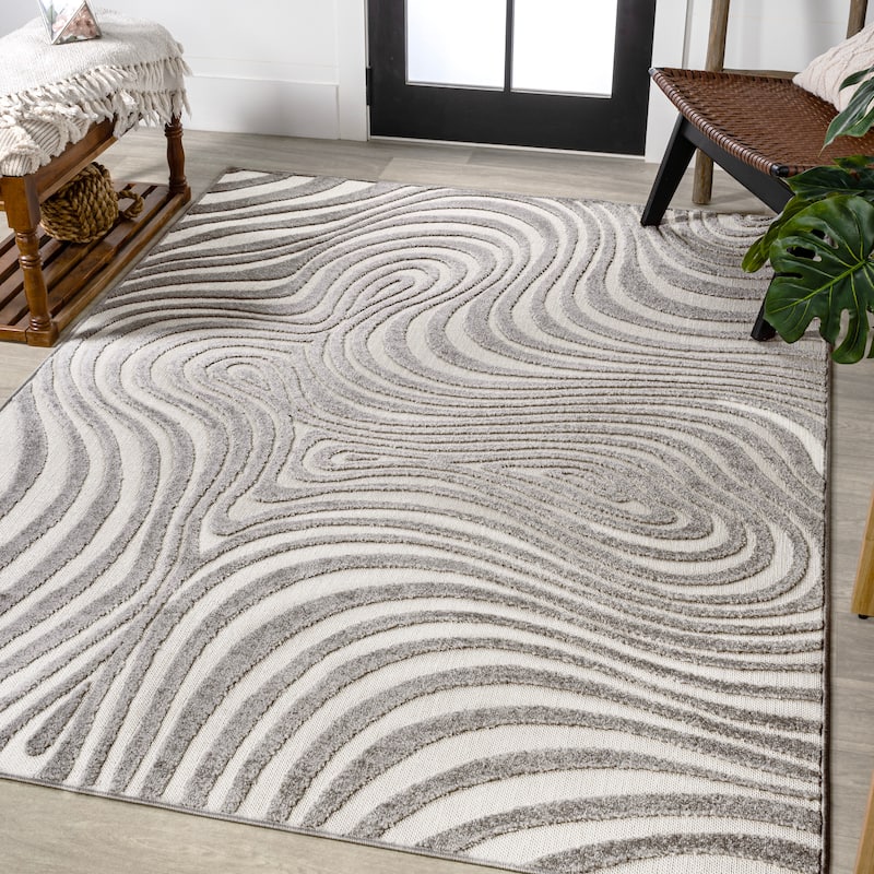 JONATHAN Y Nordby Abstract Groovy Striped Area Rug - 6' x 9' - Gray/Ivory