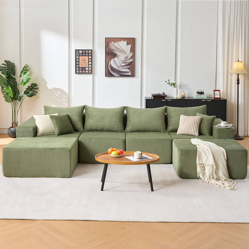 Corduroy U-shaped Sectional Sofa Flexible Layout Modular Couch