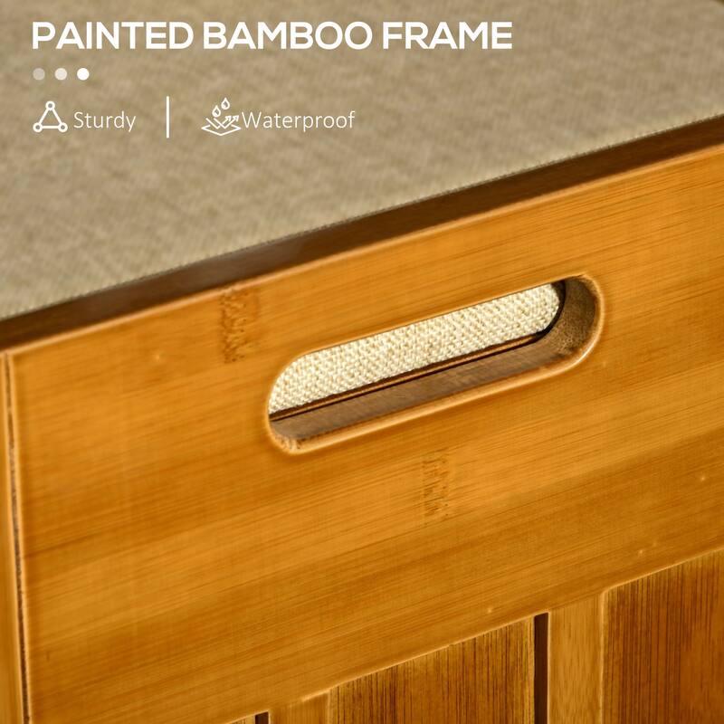 Brown Ottoman Bench Upholstered Seat with Bamboo Frame, Entryway Shoe Bench Corridor Bench with Hidden Compartments