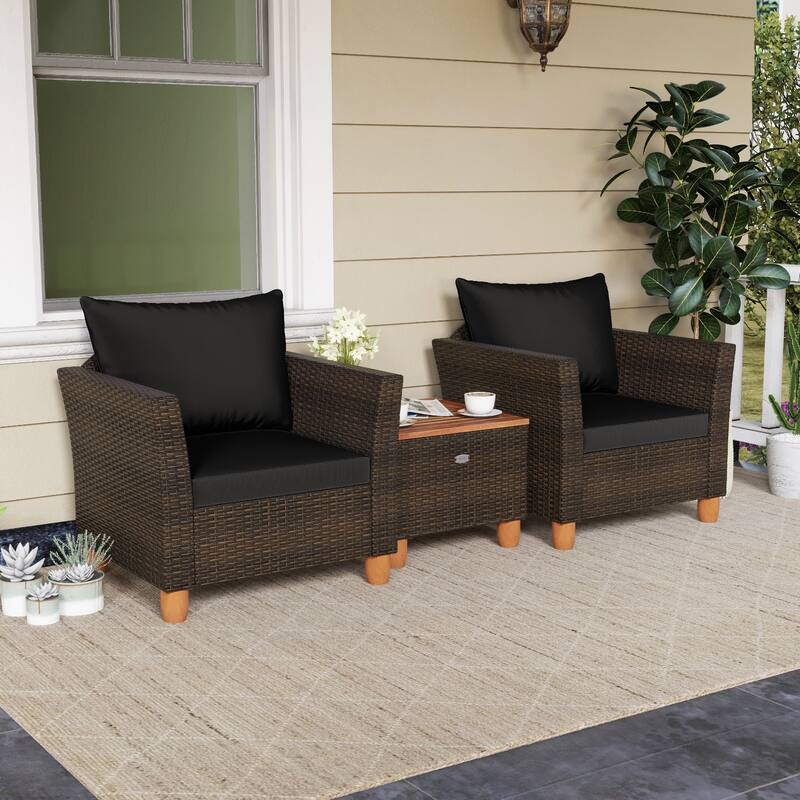 Gymax 3 PCS Patio PE Wicker Furniture Set Outdoor Conversation Bistro