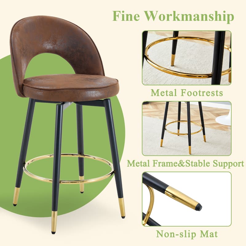 360 ° rotatable bar chair.Modern Echnology-Fabric Brown upholstered bar chair, Set Of 2.