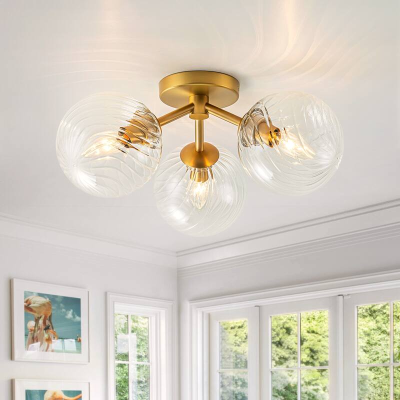 Modern 3-Light 18" W Semi Flush Mount With Opal Glass Shade