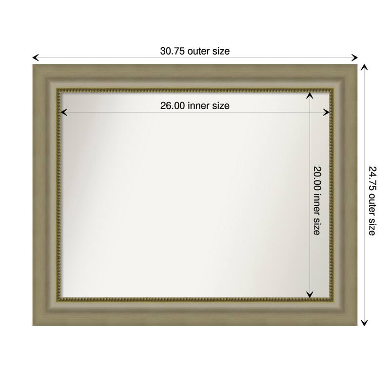 Vegas Silver Framed Non-Beveled Custom Wall Mirror, Bathroom Vanity Mirror - Outer Size: 30.75 x 24.75