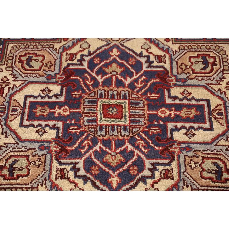 Geometric Traditional Heriz Serapi Indian Rug Handmade Wool Carpet - 7'11" x 9'10"