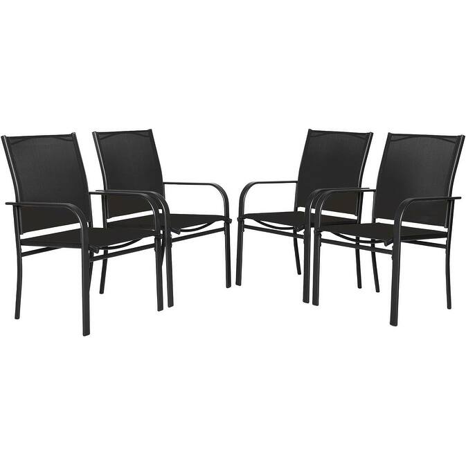 Outdoor Patio Dining Chairs Set of 4, Metal Frame Textilene Fabric Chairs with Armrest