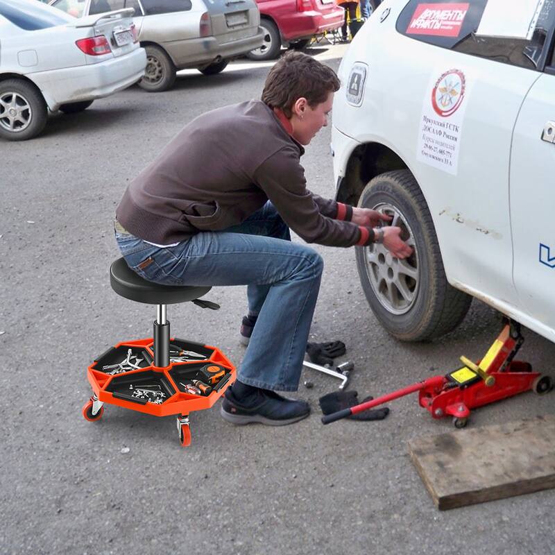 Costway Heavy-Duty Adjustable Height Rolling Stool with Tool Tray - See Details