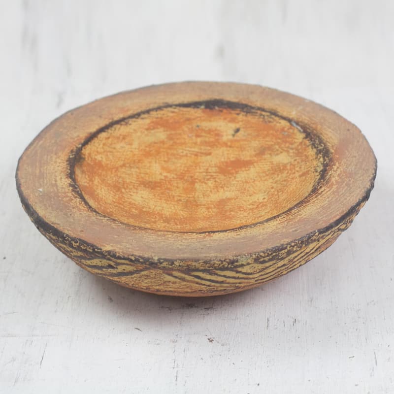 Novica Handmade Brown Ewe Agbah Ceramic Catchall