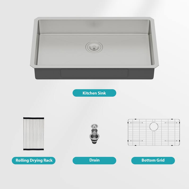 Kitchen Sink, 27 Inch Undermount Sink 5.5-Inch Single Bowl 16 Gauge Stainless Steel 27x18x5.5 Inch Handmade Sinks Basin