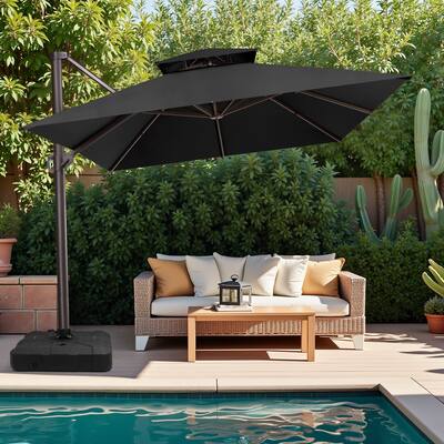10 x 13 Feet Double Top Rectangular Rotating Patio Offset Cantilever Umbrella with Crank