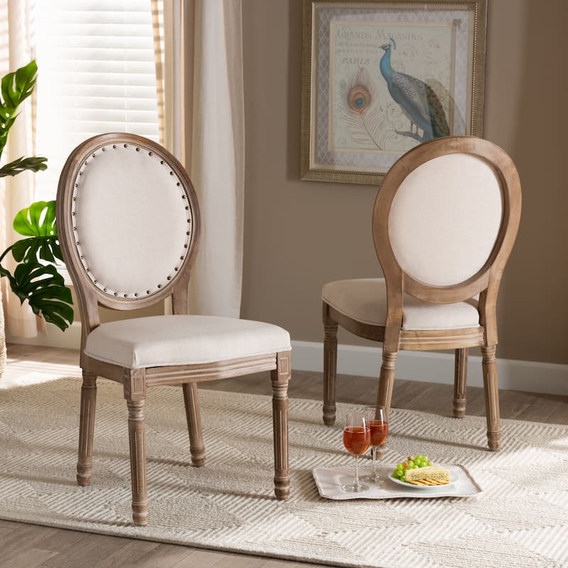 Louis French Inspired Upholstered Wood Dining Chair Set(2PC)-Beige