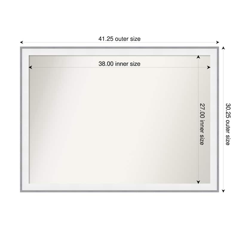 Maya Non-Beveled Framed Bathroom Vanity Wall Mirror - 41 x 30 in - Maya White Silver