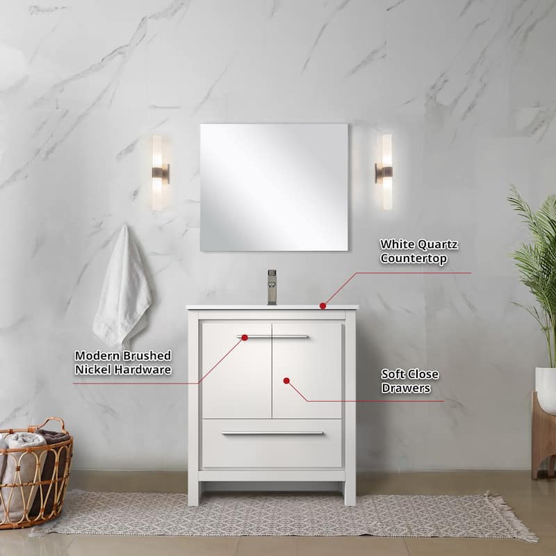 Lafarre Bath Vanity with Quartz Top, Sink, Mirror and Chrome Faucet