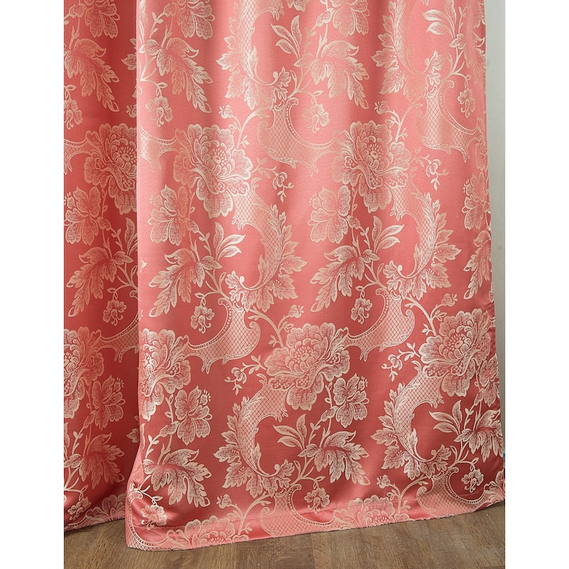Rosalie Floral/Damask Textured Jacquard Single Rod Pocket Curtain Panel w/ Attached Valance - 54 x 84 in. - 54 x 84 in.