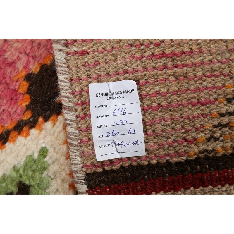 Geometric Moroccan Oriental Runner Rug Wool Hand-knotted Tribal Carpet - 2'0" x 8'10"