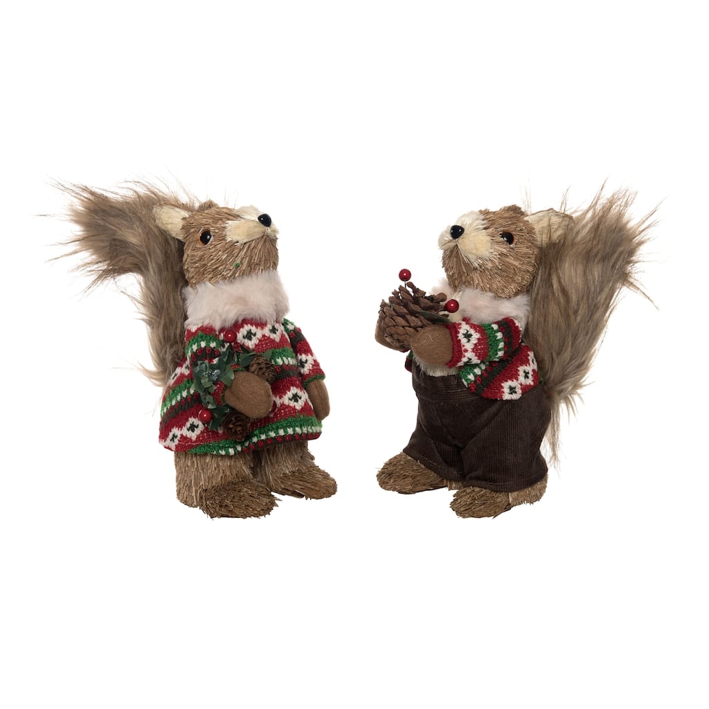 Transpac Medium Foam Sisal Festive Squirrel Set of 2 Christmas Home Decorations