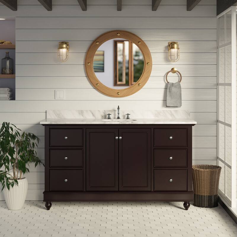 KitchenBathCollection Bella 60" Single Bathroom Vanity with Carrara Marble Top - Chocolate