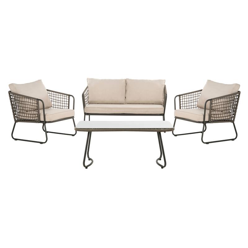 SAFAVIEH Outdoor Yuridia 4 Piece Living Set - Brown / Beige - 50Wx27Dx27H