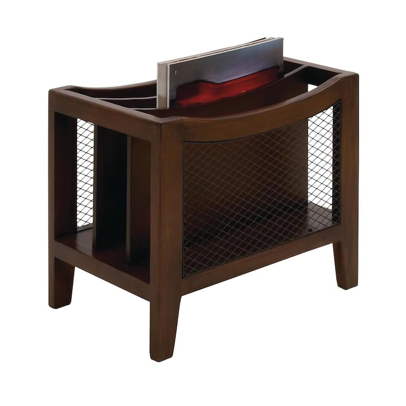 Wood 3 Slot Magazine Holder with Netting Side Panels - Brown - Roche River Decor - 11"Wx15"Lx13"H