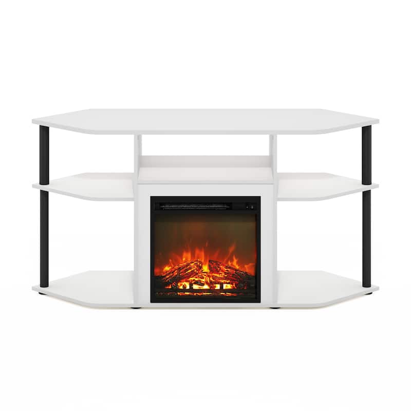 Furinno Jensen Open Storage Corner Fireplace TV Entertainment Center with Plastic Poles for TV up to 55 Inch