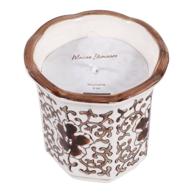 Modern Chinoiserie Ceramic Candle - Plumeria Scented - 4.0"