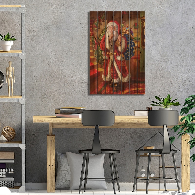 Santa-Staircase Print On Wood by Marcello Corti - Multi-Color