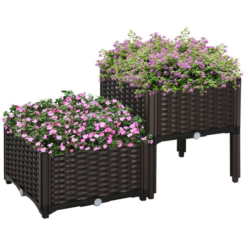 Grey Polypropylene Elevated Planter Box for Vegetables and Flowers - 15.75" L x 15.75" W x 17.3" H-tall - Grey