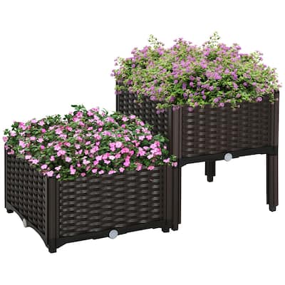 Grey Polypropylene Elevated Planter Box for Vegetables and Flowers - 15.75" L x 15.75" W x 17.3" H-tall