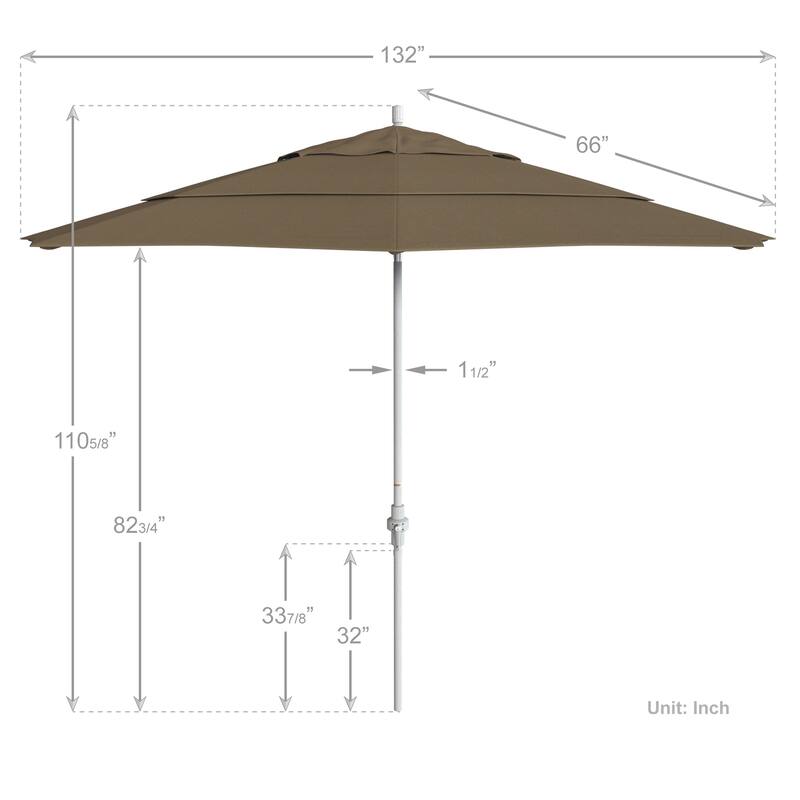 California Umbrella 11' Rd. Aluminum Market Umbrella, Crank Lift, Collar Tilt, Dbl Wind Vent, White Finish, Olefin Fabric