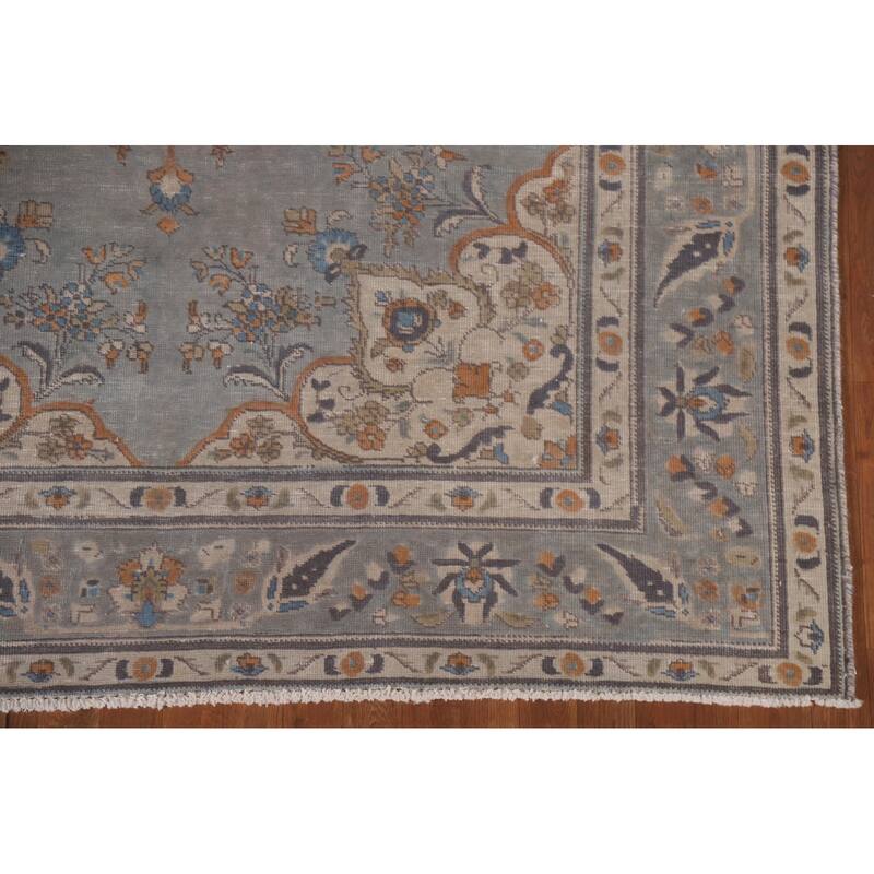 Hand Knotted Oriental 100% Wool Carpet Traditional Medallion Greys & Charcoal Tabriz Area Rug - 9' 7'' X 6' 8''