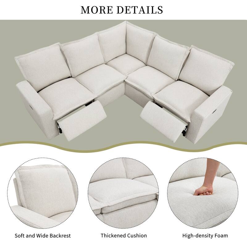 89.76'' L-Shaped 5-Seat Sectional Sofa with Power Recliner Chair, USB Charging, and Plush Home Theater Comfort