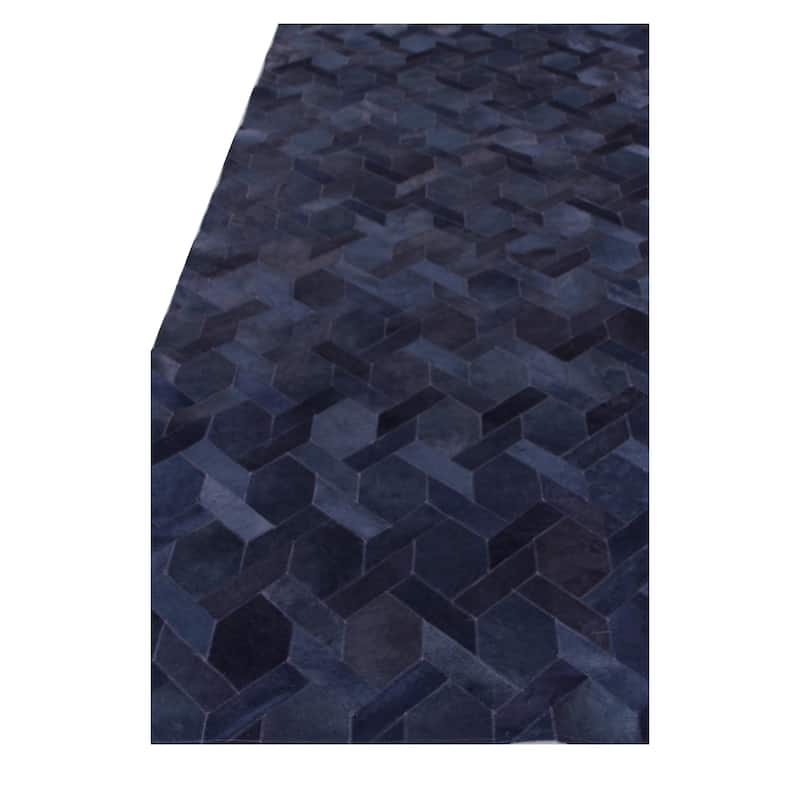 EXQUISITE RUGS Natural Hide Hand-stitched Leather Hide Blue Area Rug.