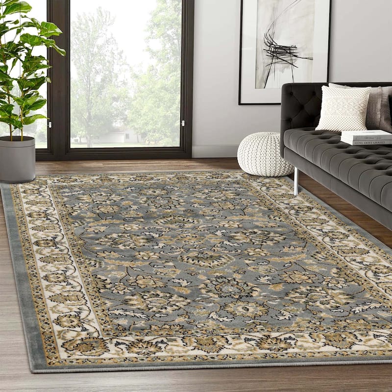 Superior Lille Classic Floral Medallion Indoor Runner or Area Rug - 8' x 10' - Grey