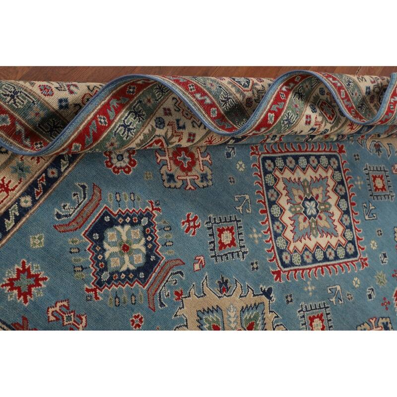 Light Blue Traditional Kazak Area Rug Handmade Wool Carpet - 6'8" x 9'6"