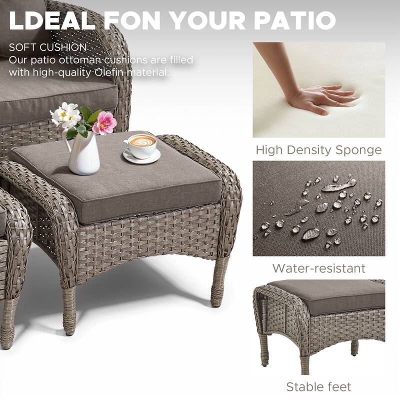 2 Pieces All Weather Rattan Wicker Ottoman Seat