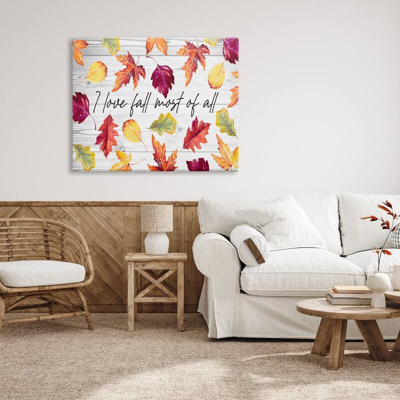 Stupell Love Fall Most Of All Autumn Leaves Scattered Canvas Wall Art - Multi-Color