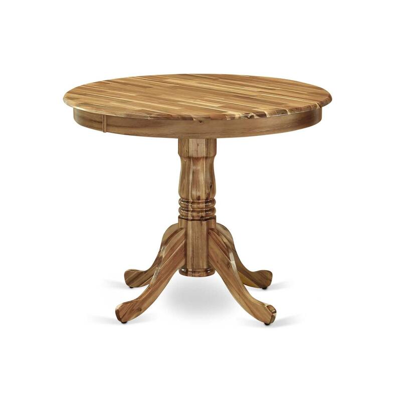 HomeStock 5-Piece Round Natural Oak Finish Solid Wood Top Dining Table with 4-Parson Chair with Lattice Back