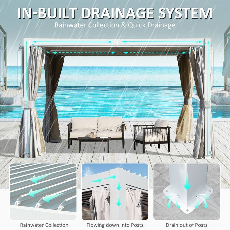 Domi Louvered Pergola 10' x 10', Aluminum Outdoor Pergola with Adjustable Louvers, Full Aluminum Frame, Built-in Gutter System