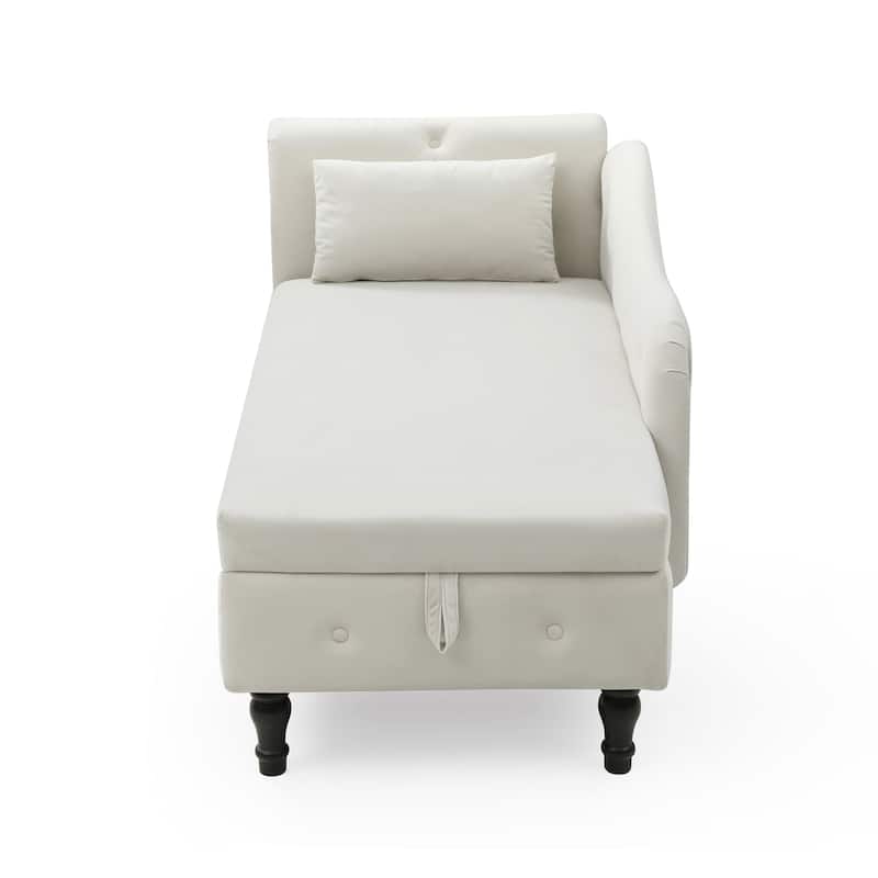 Beige 60" Velvet Button Tufted Chaise Lounge Chair