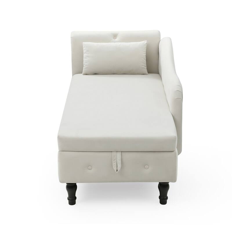 Modern 60" Velvet Upholstered Buttons Tufted Chaise Lounge Chair with Solid Wood Legs and Storage